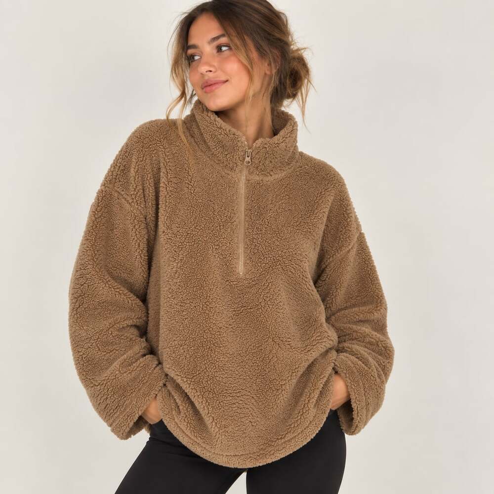 Koolaburra by UGG Brown Sherpa Half Zip Fuzzy Fleece Pullover Sweatshirt